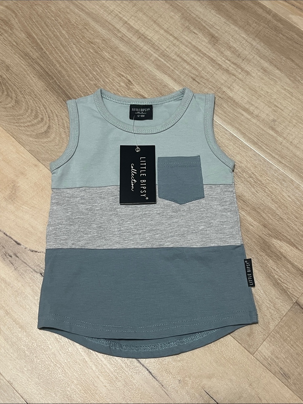 Little Bipsy Colorblock Tank Top in Sage, Heather Gray 12-18 Months